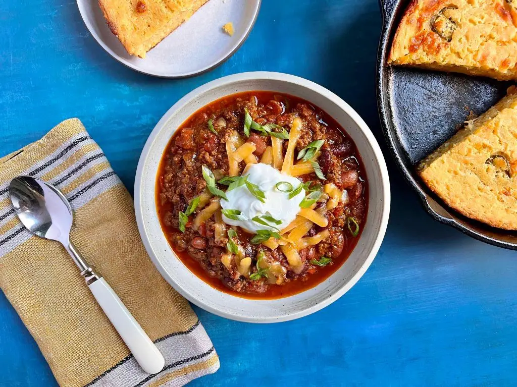 Beef Chuck Chili with Beans and Cornbread