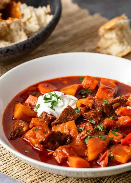Beef Chuck Goulash with Paprika and Sour Cream