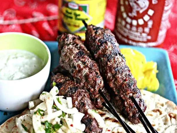 Beef Kebabs with Garlic Yogurt Dip