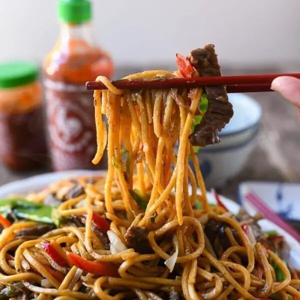 Beef Lo Mein with Chili Oil and Garlic