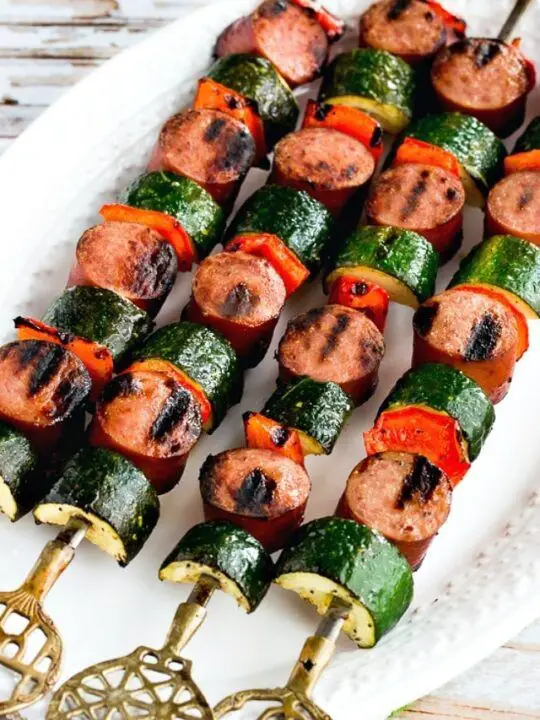 Beef Sausage and Zucchini Skewers
