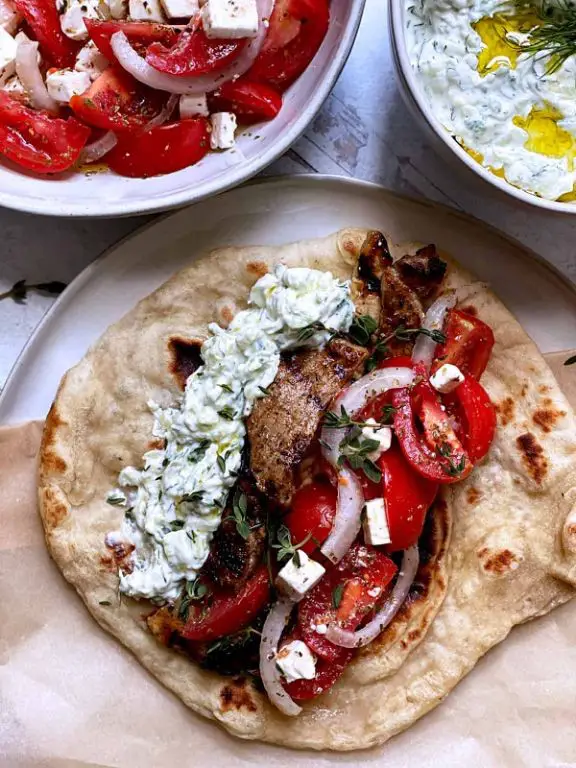 Beef Souvlaki with Pita and Tzatziki