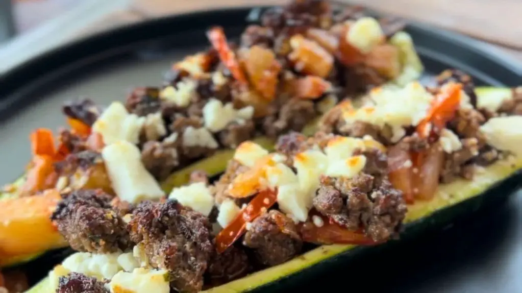 Beef and Feta Stuffed Zucchini Boats
