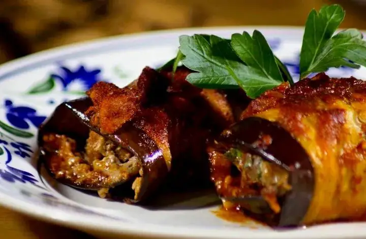 Beef and Herb Stuffed Eggplant Rolls
