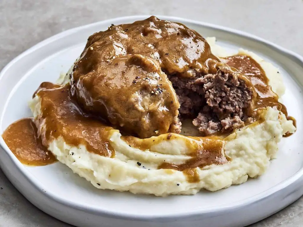 Beef and Onion Gravy over Mashed Potatoes
