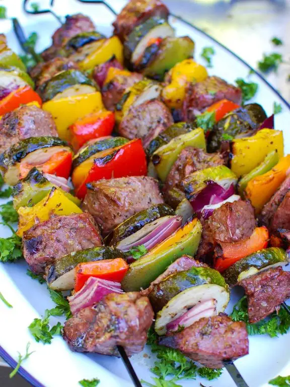 Beef and Tomato Cucumber Mediterranean Skewers