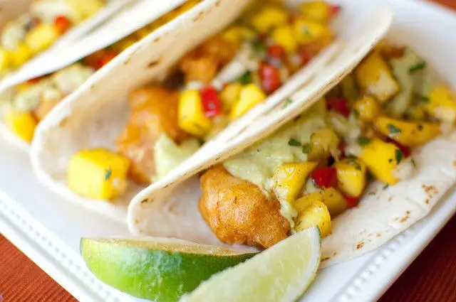 Beer Battered Halibut with Mango Salsa
