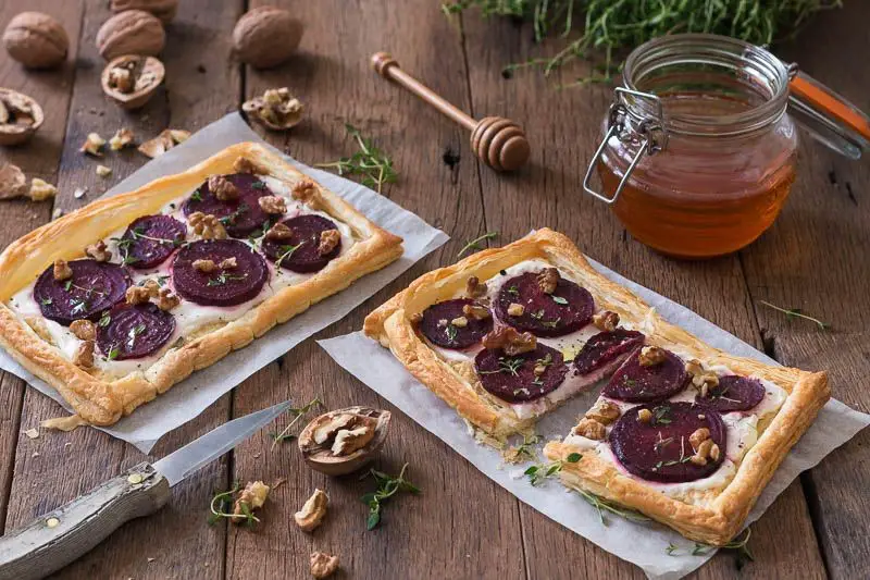 Beet Stem and Goat Cheese Tartlets