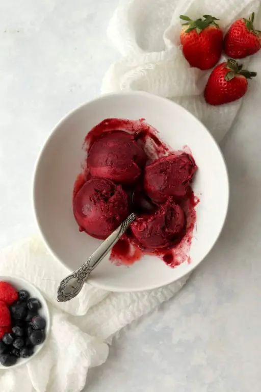Berry Medley Salad with Raspberry Sorbet Ice Cream