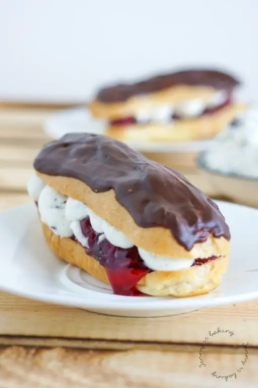 Black Forest Gateau Eclairs with Cherry Filling