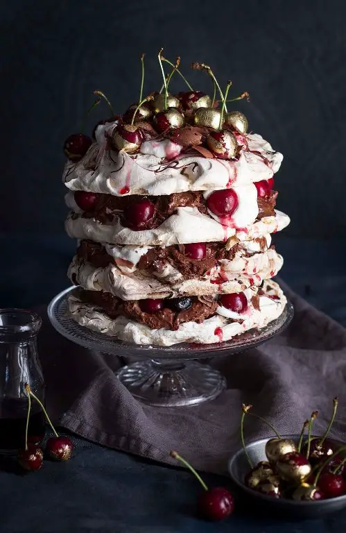 Black Forest Gateau Pavlova with Chocolate Drizzle