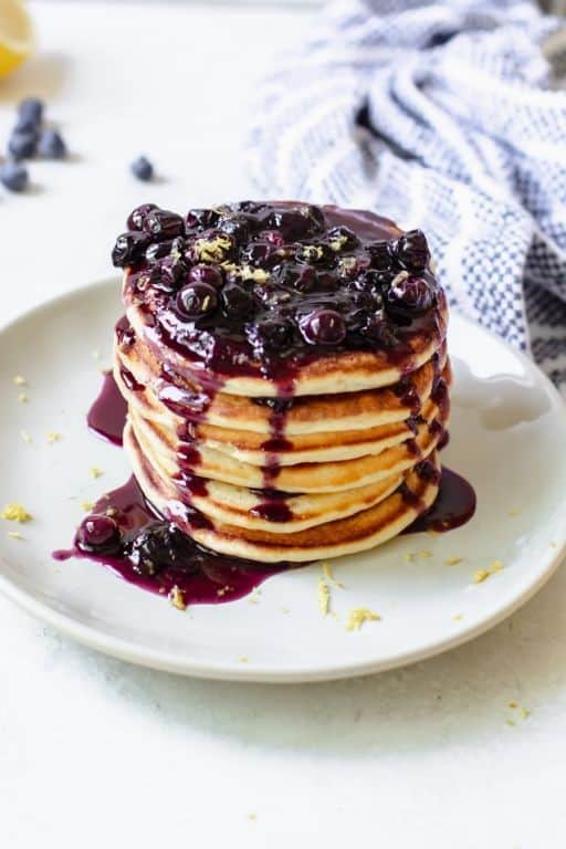 Blueberry Buckle Pancakes with Maple Syrup