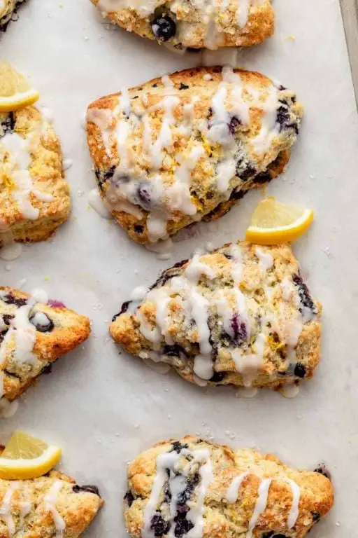 Blueberry Buckle Scones with Lemon Glaze
