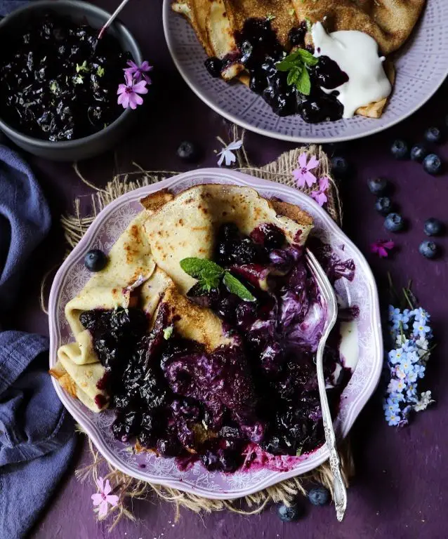 Blueberry Cheesecake Crepes with Fresh Blueberry Sauce