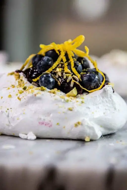 Blueberry Lavender Pavlova with Honey Drizzle