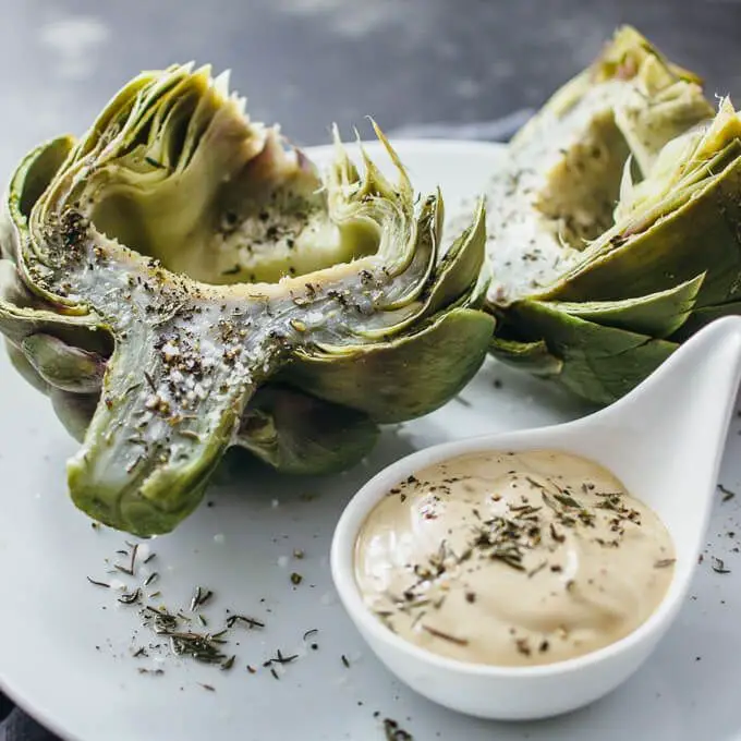Boiled Artichoke with Avocado Lime Dressing