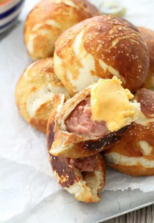 Bratwurst and Cheese Stuffed Pretzels