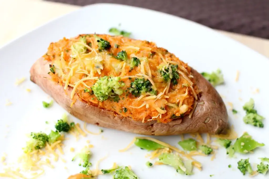 Broccoli and Cheddar Stuffed Sweet Potatoes
