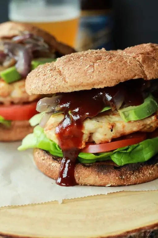 Buffalo Chicken Burgers with Caramelized Onions