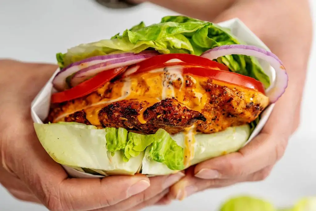 Buffalo Chicken Burgers with Spicy Mayo and Lettuce Wrap