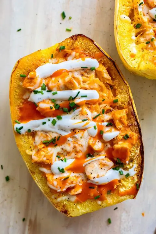Buffalo Chicken Spaghetti Squash Bake