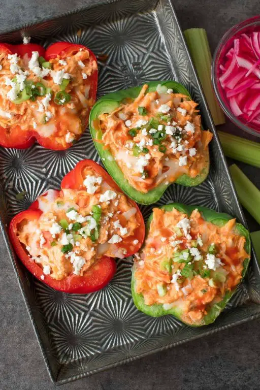 Buffalo Chicken Stuffed Peppers with Blue Cheese