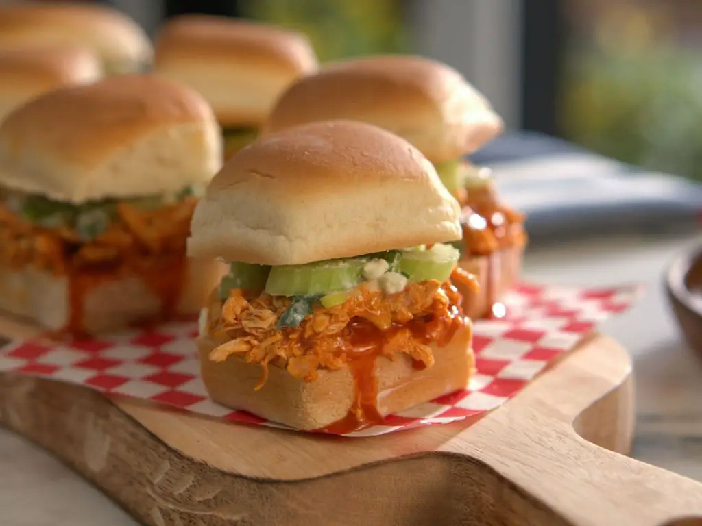 Buffalo Ranch Chicken Sliders with Celery Slaw