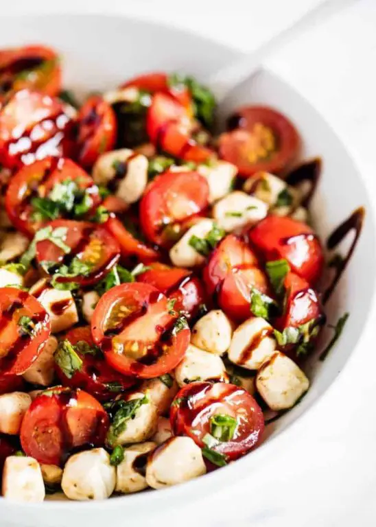 Caprese Salad with Mozzarella Pearls and Balsamic Glaze