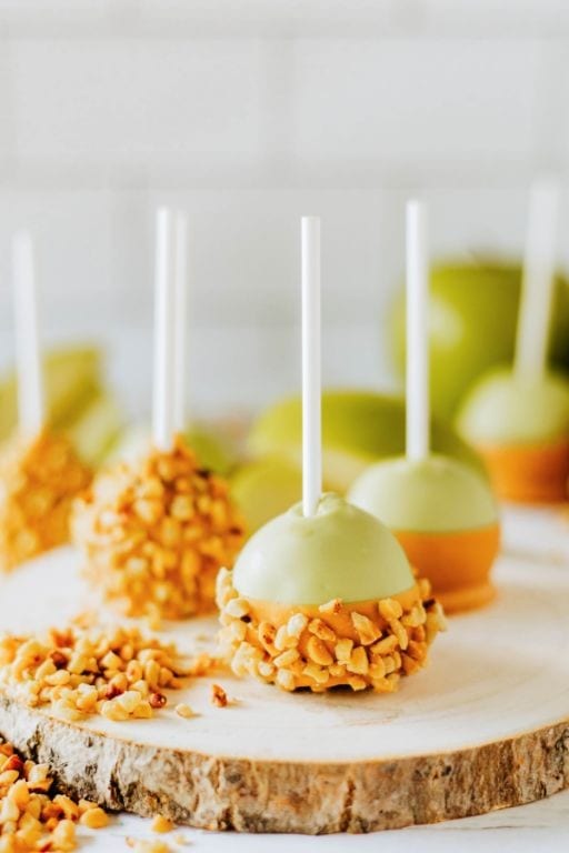 Caramel Apple Pops with Crushed Nuts