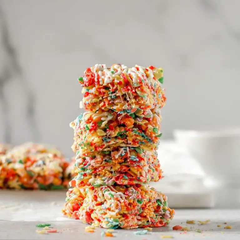 Caramel Drizzle Fruity Pebbles Rice Crispy Stack
