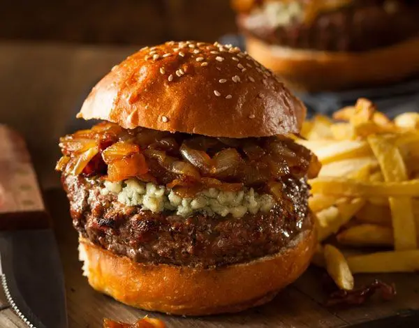 Caramelized Onion Blue Cheese Burgers