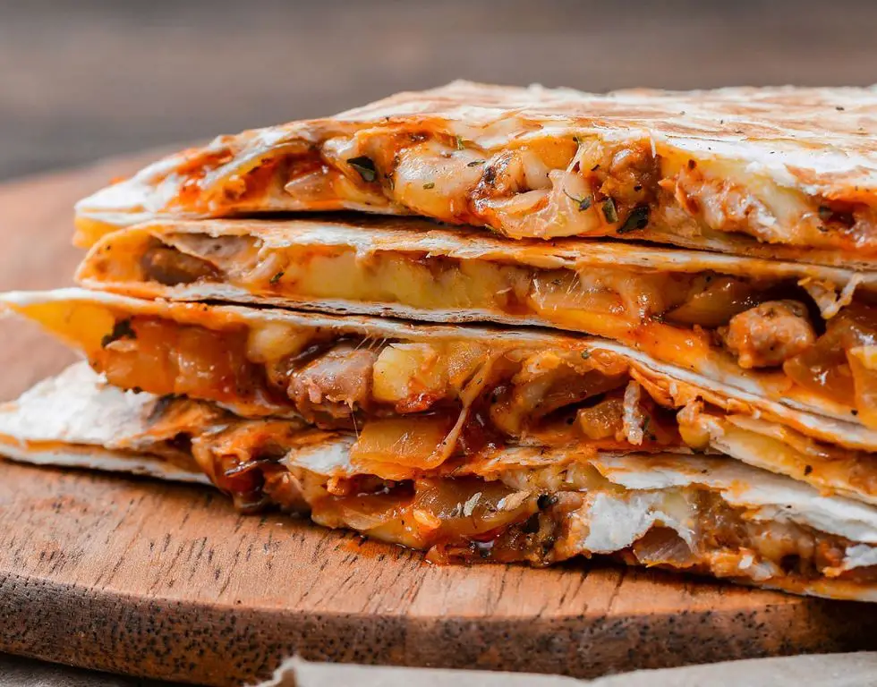Caramelized Onion Shredded Chicken Quesadillas