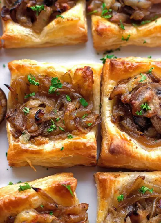 Caramelized Onion and Vegan Cheese Puff Pastry Bites