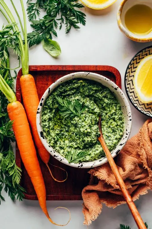 Carrot Top Pesto with Walnuts