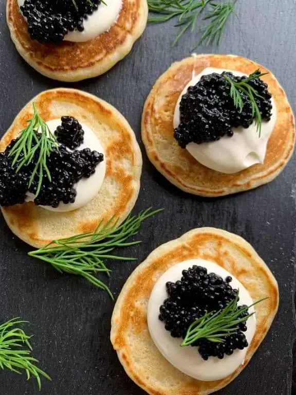 Caviar-Topped Blinis with Crème Fraîche