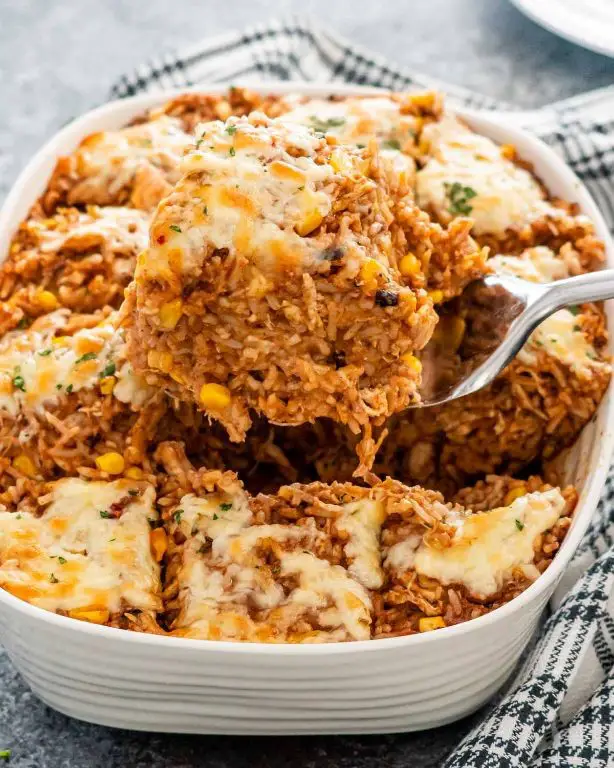Cheesy Chicken and Rice Enchilada Bake