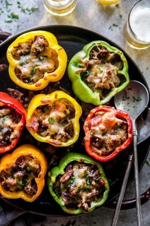 Cheesy Chili Mac Stuffed Peppers