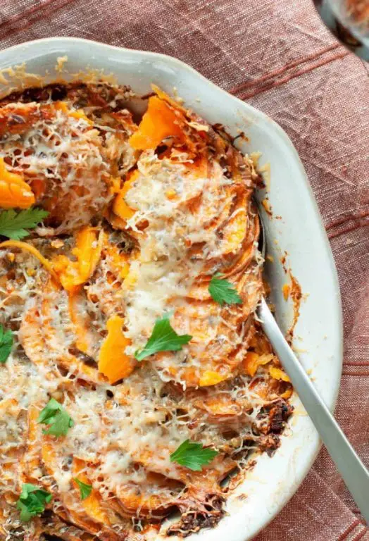 Cheesy Sliced Sweet Potato Gratin