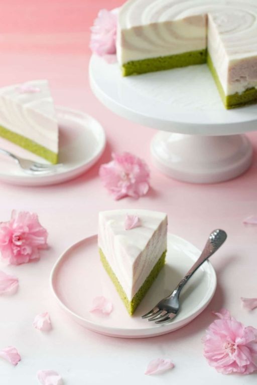 Cherry Blossom Cheesecake with Matcha Crust