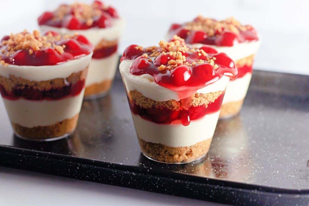 Cherry Cheesecake Mini Trifle with Graham Cracker Crumbs