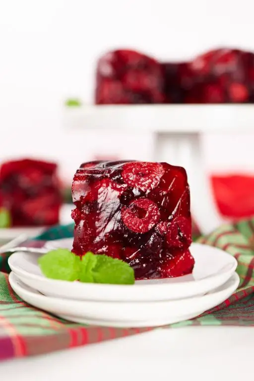 Cherry Gelatin with Almond Topping