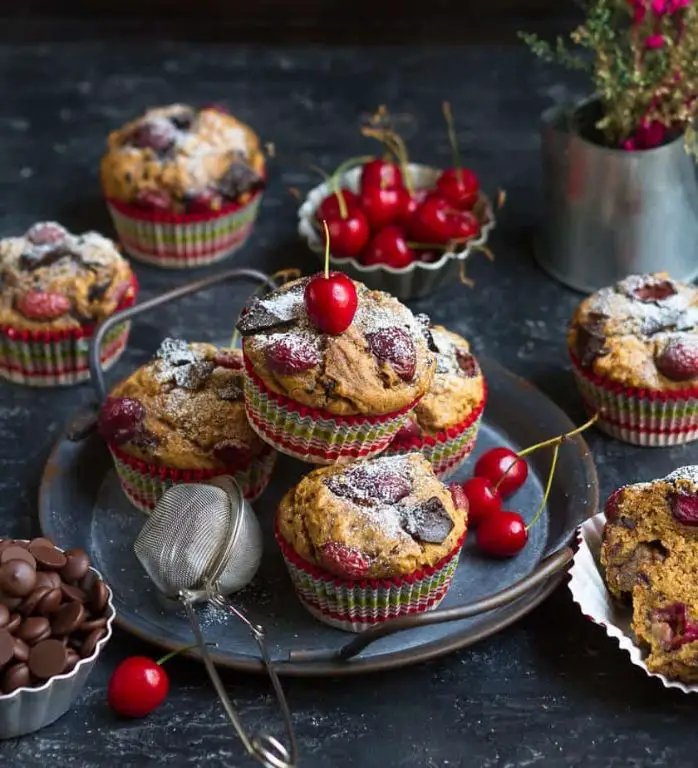 Cherry Plum and Dark Chocolate Muffins
