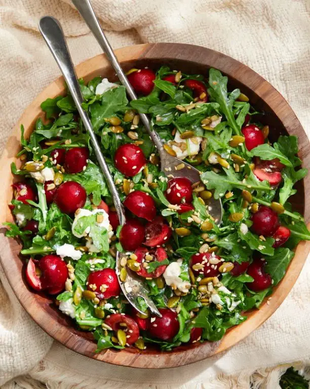 Cherry Salad with Goat Cheese and Arugula