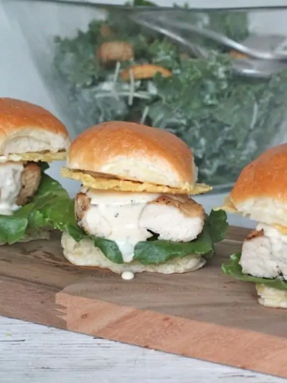 Chicken Caesar Sliders with Parmesan Crisps