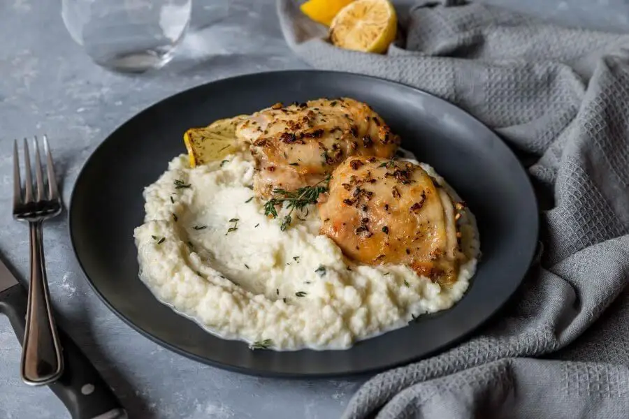 Chicken Thighs with Creamy Cauliflower Mash