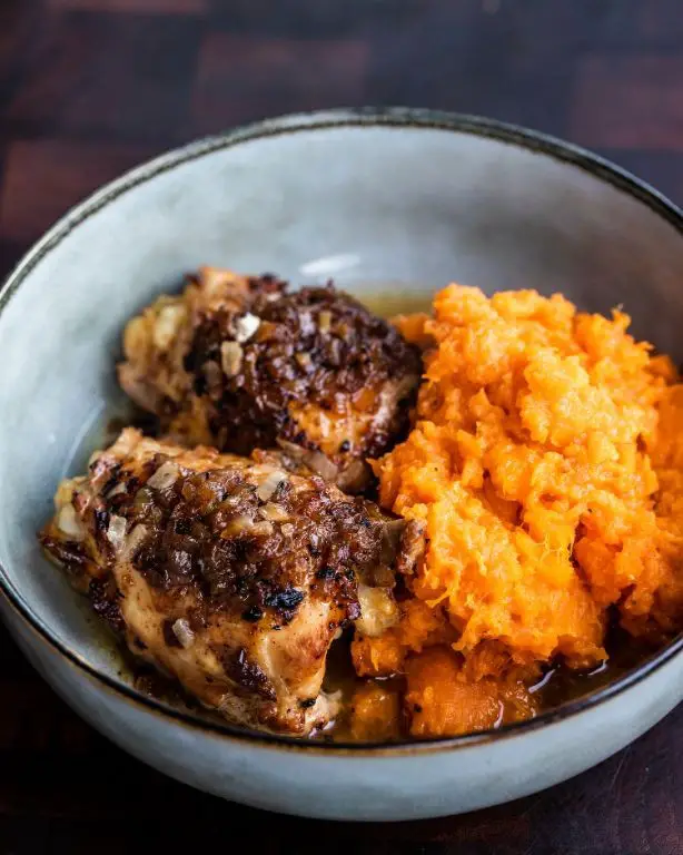 Chicken Thighs with Sweet Potato Mash
