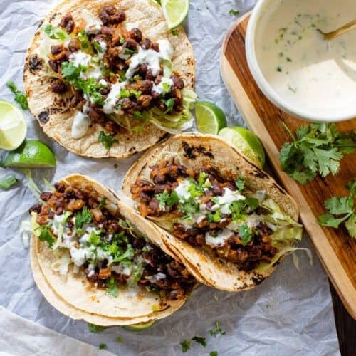 Chicken and Black Bean Tacos with Lime Crema