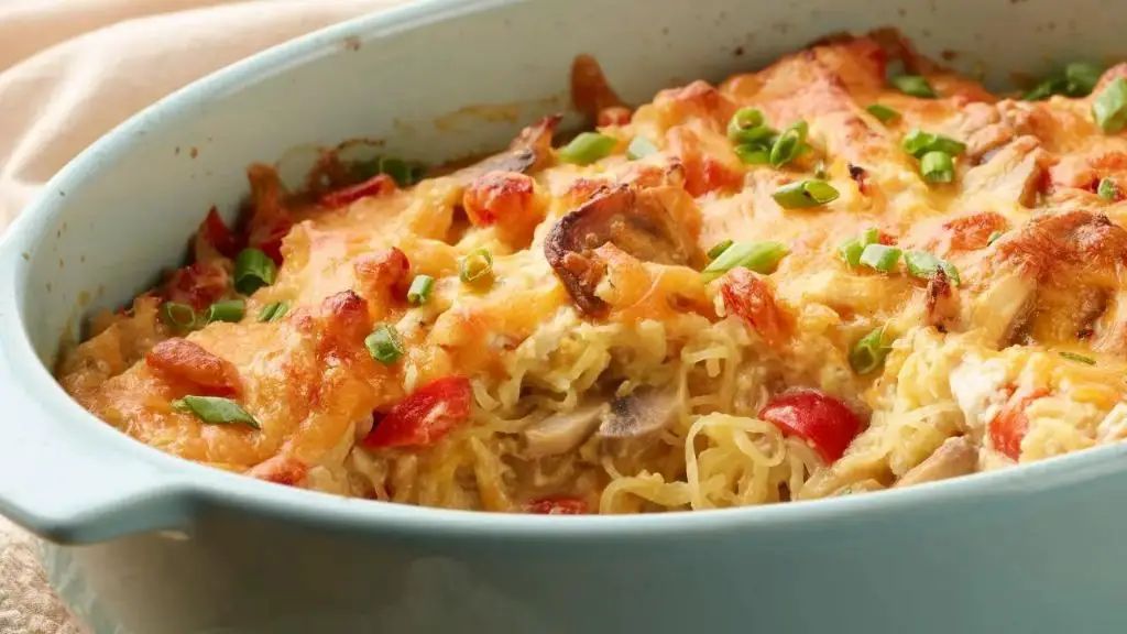 Chicken and Mushroom Spaghetti Squash Gratin
