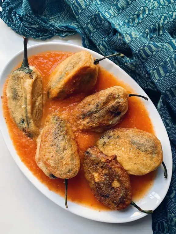 Chiles Rellenos with Tomato Sauce