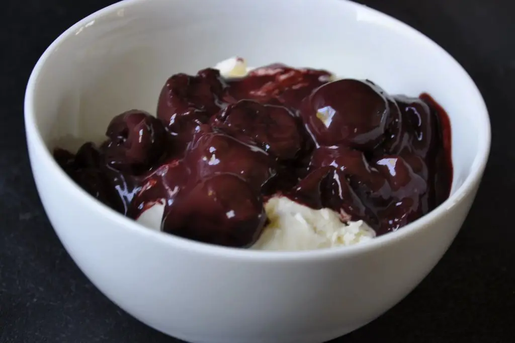 Chocolate Bowl with Cherry Compote and Whipped Cream